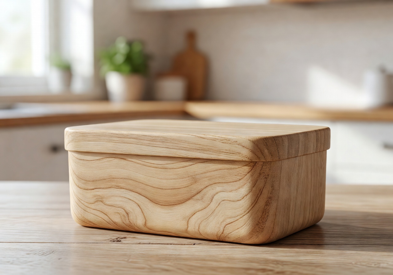Bamboo fiber food container with natural wood grain texture