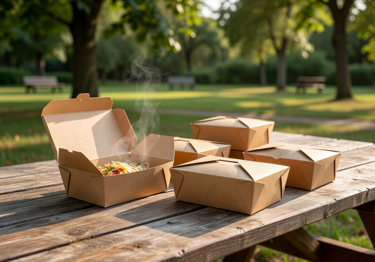 Eco-friendly takeaway food boxes made from recyclable kraft paper