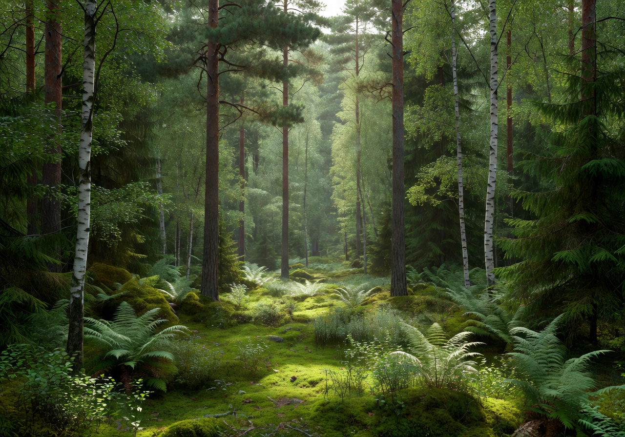 Lush green Finnish forest representing Motionhubpeek's commitment to environmental sustainability