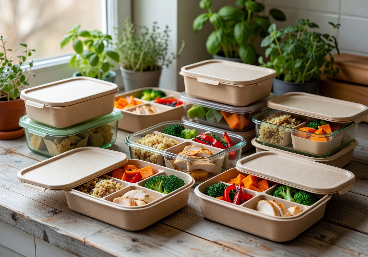Sustainable meal prep containers with compartments for portion control